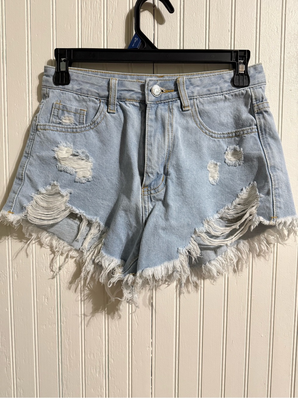 SHEIN Light Blue Ripped Denim Cutoff Shorts